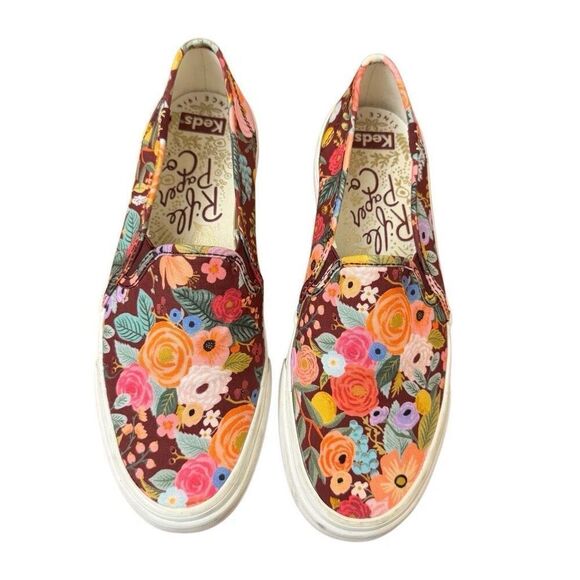 Keds x Rifle Paper Company Double Decker Slip-On Sneakers Burgundy Floral Size 6 - Picture 1 of 8